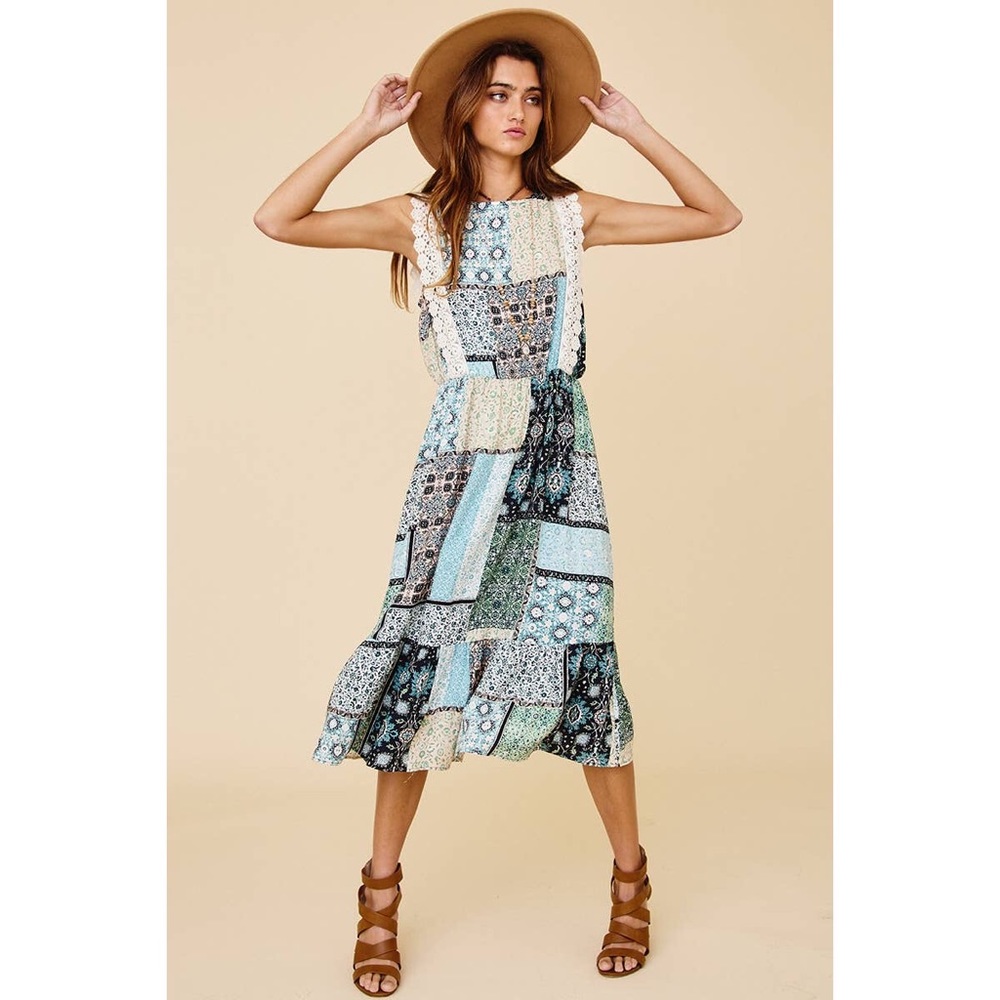 🆕 Crochet Lace Trimmed Midi Dress